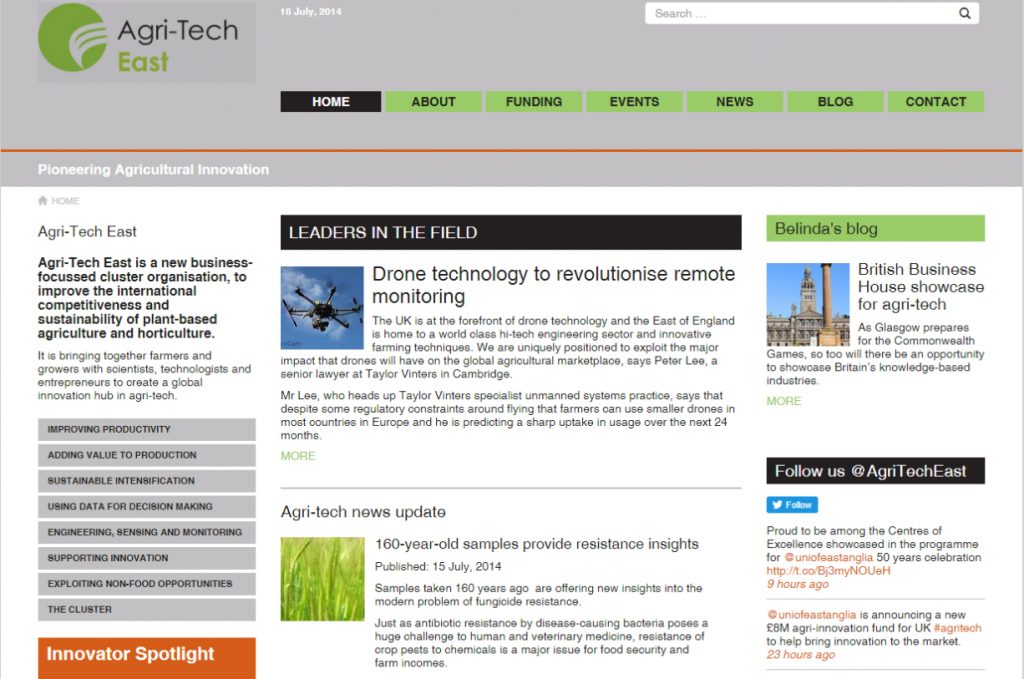 Old Agri-Tech East website 2014 Web design Agri-Tech East old site