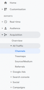 Google Analytics Acquisition menu