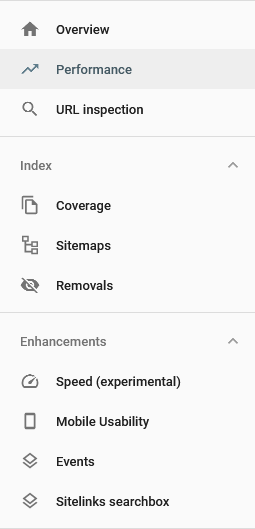 Google Search Console menu